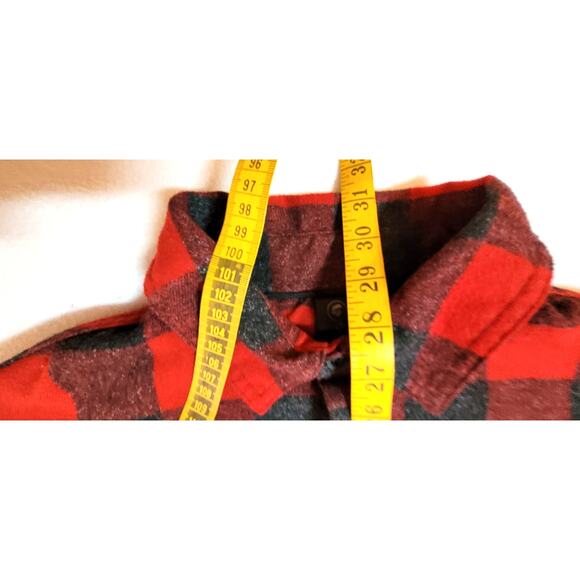 Burnside B8212 Woven Plaid Mens Flannel Shirt Sz M With Biased Pocket Red Black - Picture 5 of 8